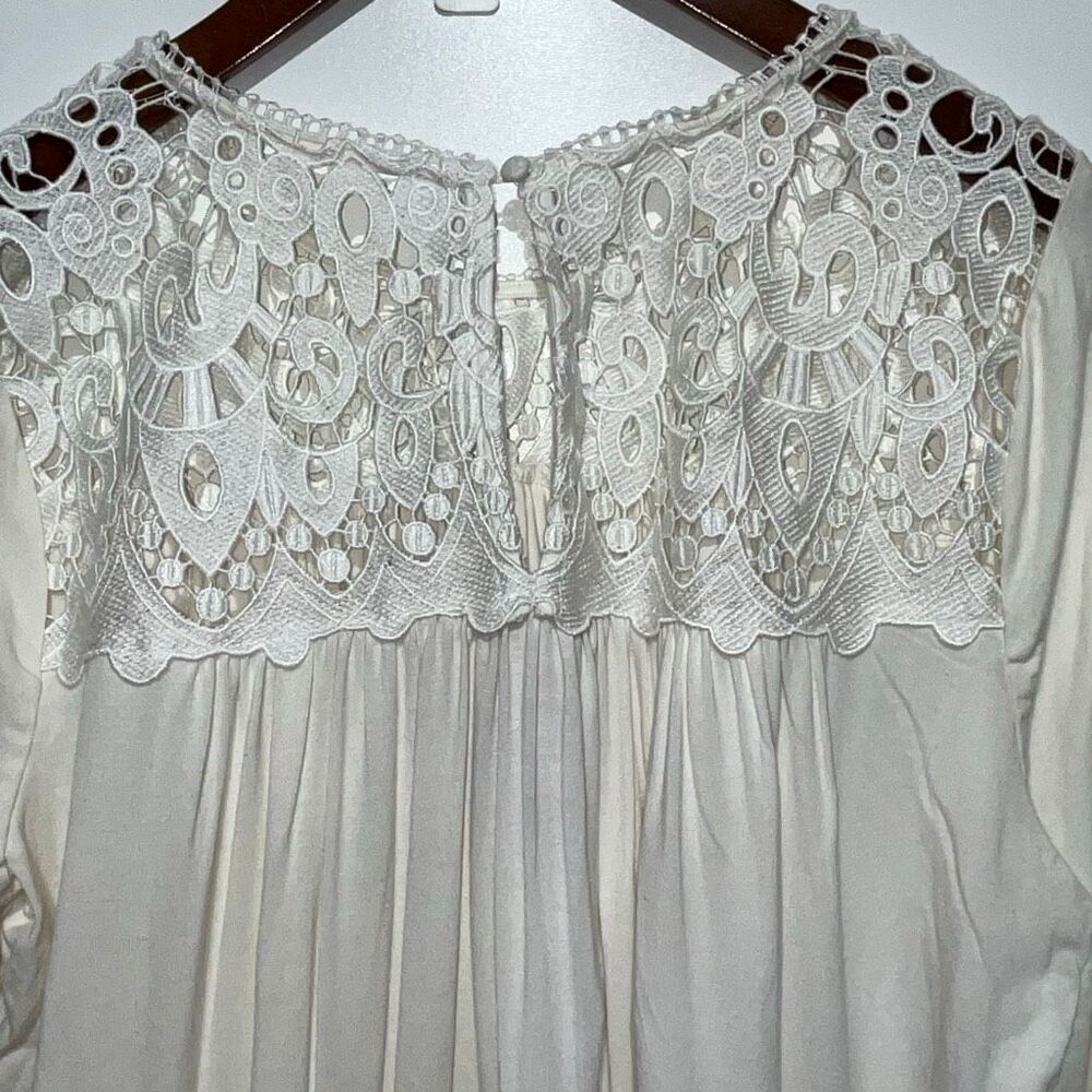 Philosophy Womens White Long-Sleeve Crocheted Lace Yoke Tunic Top Size Medium - Picture 5 of 8
